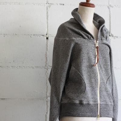 kha:ki DRAPE COLLAR ZIP-UP CARDIGAN col:CHARCOAL