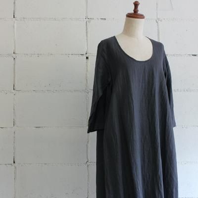 mizuiro-ind リネン7分袖Aラインワンピース col:77 ネイビー