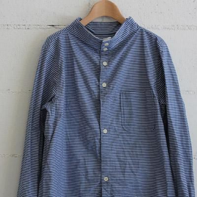 【 30% OFF 】nisica ボーダーガンジーネックシャツ col:ブルー