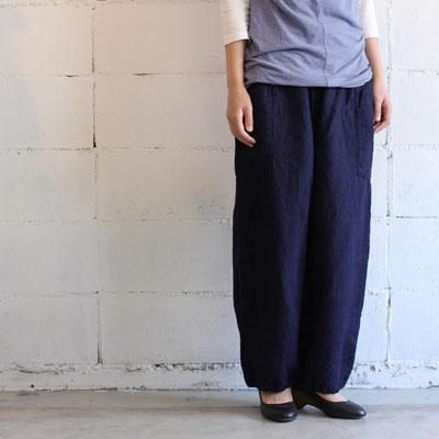 style+confort リネンシャンブレーワイドパンツ col:3 navy