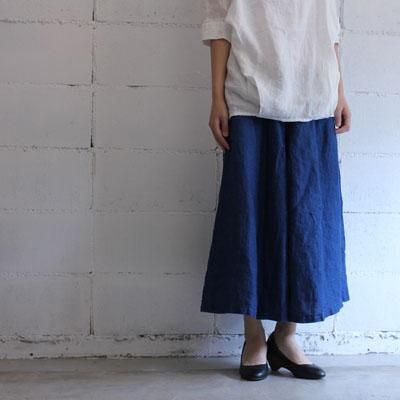 style+confort フレンチリネンツイルイージーハカマパンツ col:ブルー