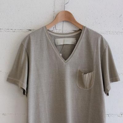 yohaku Men's v neck pocket tee クレイ染め col:lt gray