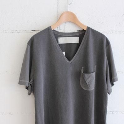yohaku Men's v neck pocket tee クレイ染め col:Black