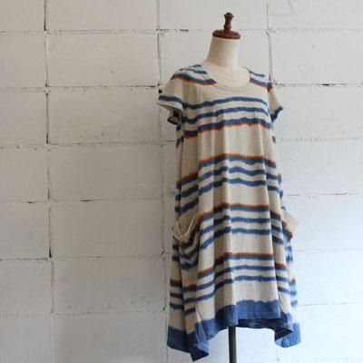 yohaku border french sleeve one-piece col:blue