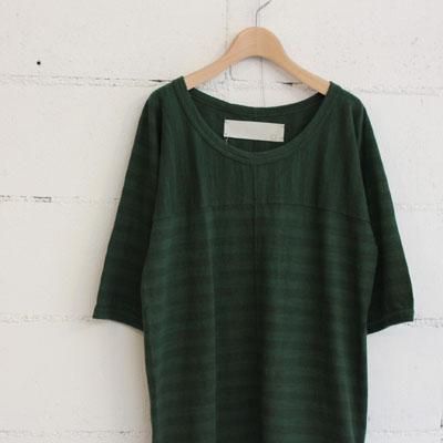 yohaku Men's h/s shadow border tee col:green