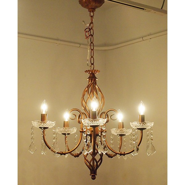 イタリア家具５灯 シャンデリア ゴールド アンティーク風 - 天井照明