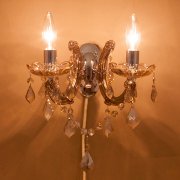 クリスタルガラスウォールランプ2灯「ギャラクシーII」・シャンパンゴールド（W270×D215×H300mm）