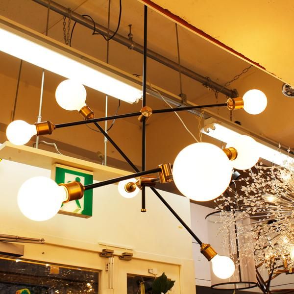 シーリングライト 6灯 スプートニクデザイン ブラック×ゴールド E26口金対応 デザインスプートニク照明 6灯／8灯／12灯・ゴールド＆ブラック (W1120