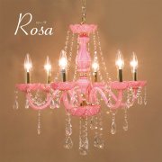 クリスタルガラスシャンデリア6灯「ROSA ローサ」・ピンク（φ550×H550）