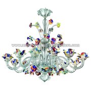 【MURANO GLASS CHANDELIERS】イタリア・ヴェネチアンガラスシャンデリア12灯「CRISTALLO」（W1150×H900mm）