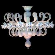 【MURANO GLASS CHANDELIERS】イタリア・ヴェネチアンガラスシャンデリア16灯「FOGLIA BIANCA」（W1100×H600mm）