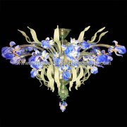 【MURANO GLASS CHANDELIERS】イタリア・ヴェネチアンガラスシーリングライト12灯「IRIS BLU」（W1100×H600mm）