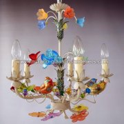 【MURANO GLASS CHANDELIERS】イタリア・ヴェネチアンガラスシャンデリア5灯「UCCELLINI」（W450×H550mm）