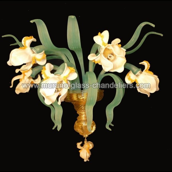 MURANO GLASS CHANDELIERSۥꥢͥ󥬥饹饤5IRIS BIANCOסW300H350mm