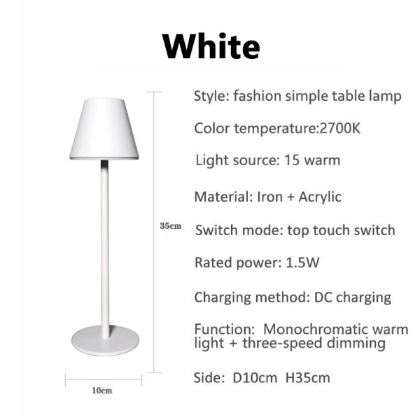デザイン照明 デスクランプ 充電式金属製LEDタッチ調光器 Black／Bronse／White／Gold（Φ100×H350mm） 
