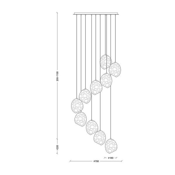 【MARETTI】オランダ・シーリングペンダントライト「MORSO」10灯  CHROME（W780×H220-1100mm） 