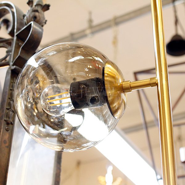【1台在庫有！】【REBLE】デザインガラスボールシェード照明 4灯 ゴールド (Φ150×H1300mm)