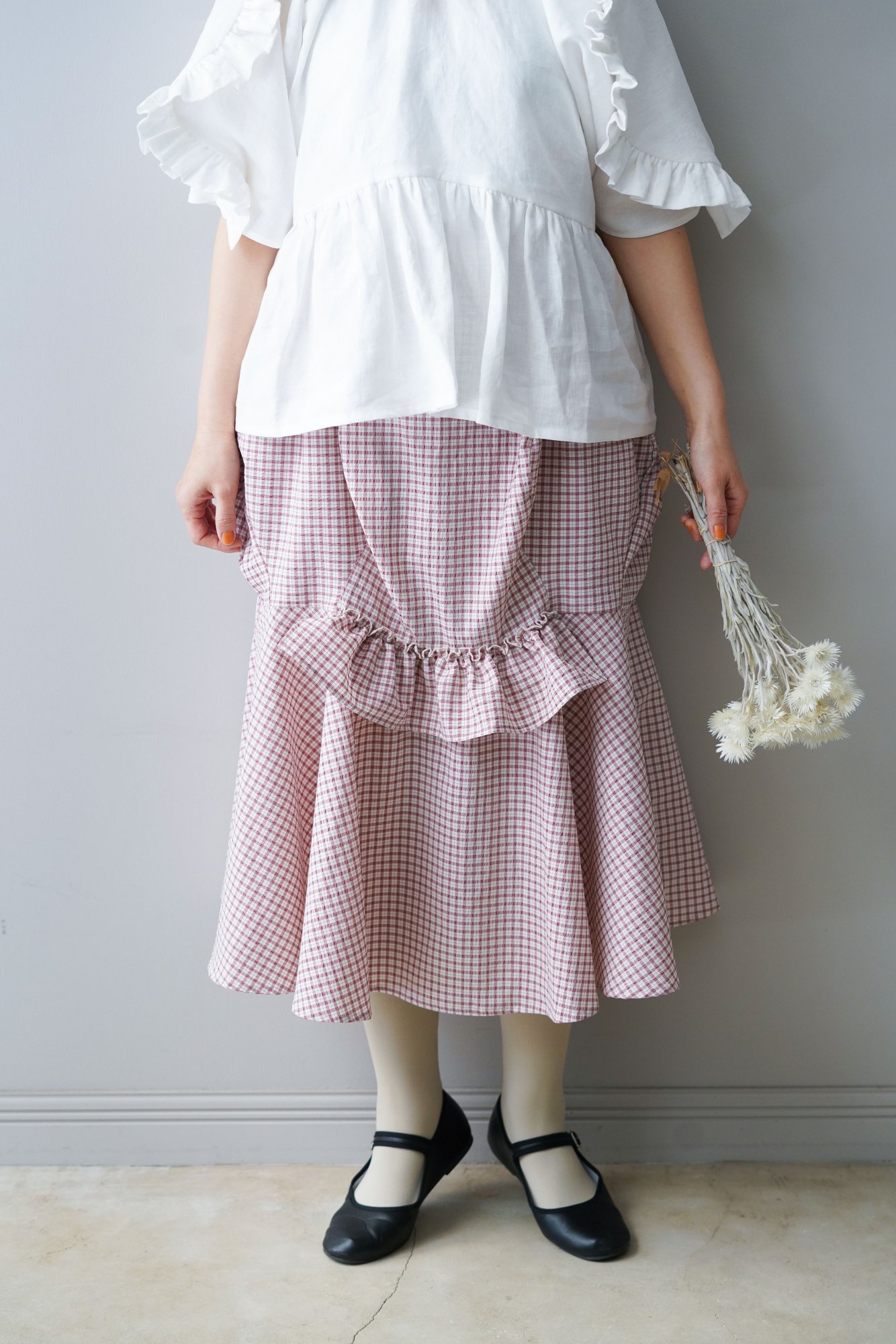 HOUGA Mary skirt (Pink-Checked)- mofmof clothes&accessories