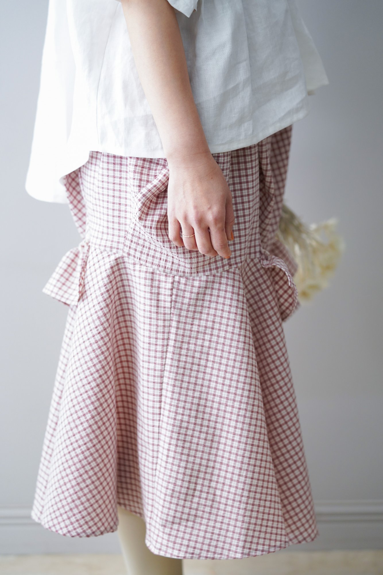 HOUGA Mary skirt (Pink-Checked)- mofmof clothes&accessories