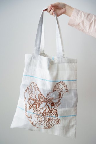【sale】mudoca  Embroidery eco bag(Pale gray)-30%OFF