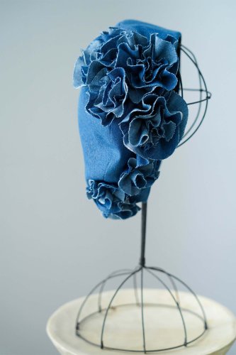 バラ色の帽子 Denim flower beret(Blue)