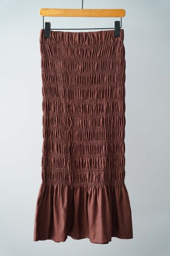 【sale】youmolaugh Chambray shirring skirt（Brown）-20％OFF