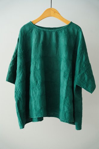 LILOU+LILY Botanical embroidered T blouse（Green）