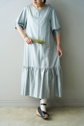 【sale】- by RYOJI OBATA Cotton satin dress (Bluegray)-20％OFF