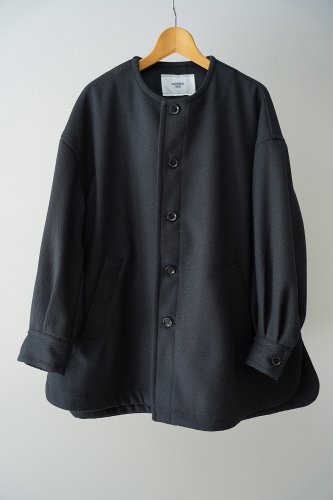 UNIVERSAL TISSU Wool herringbone collarless jacket (Black)