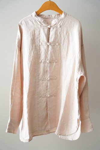 【sale】UNIVERSAL TISSU Triple Washer Linen China Shirt（Smoky pink）-15%OFF