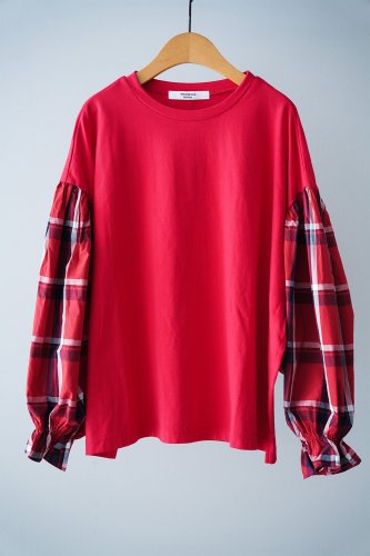 UNIVERSAL SEVEN Classic jersey check combo pullover（Red）