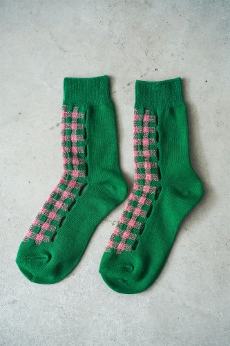 BANSAN Gingham check hall socks（Green）