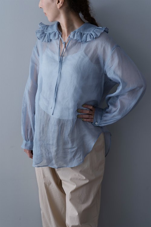 Heriter Organdy Frill Color Blouse ( Blue Gray )