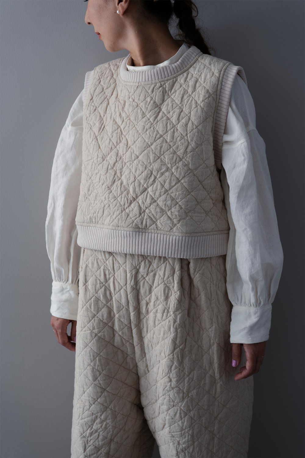 michirico Cotton Quilted Gilet ( Off-White )