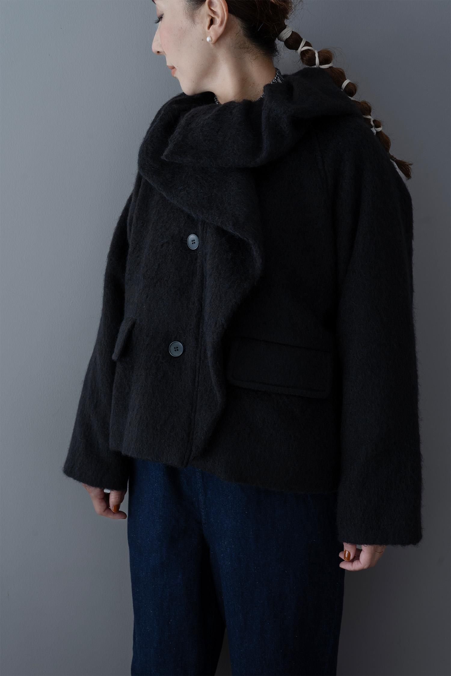 si-hirai Wool Blend Pile Short Coat ( Black )