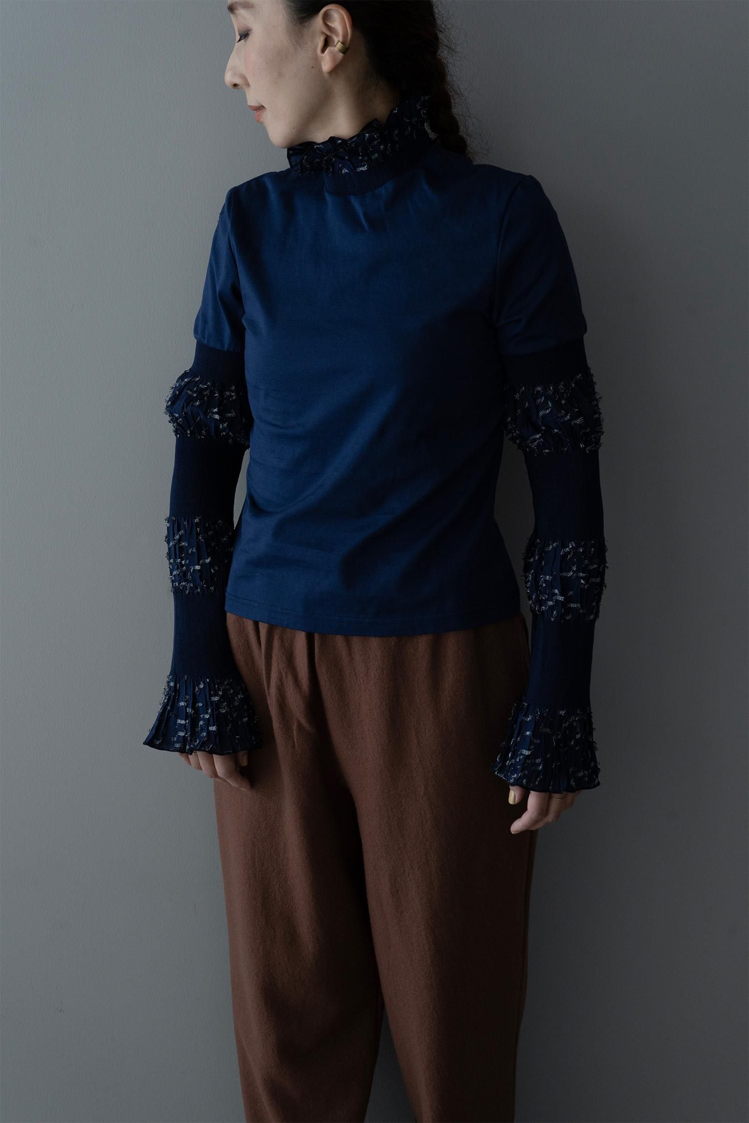 BANSAN Mid Night Shirring Tops Navy 