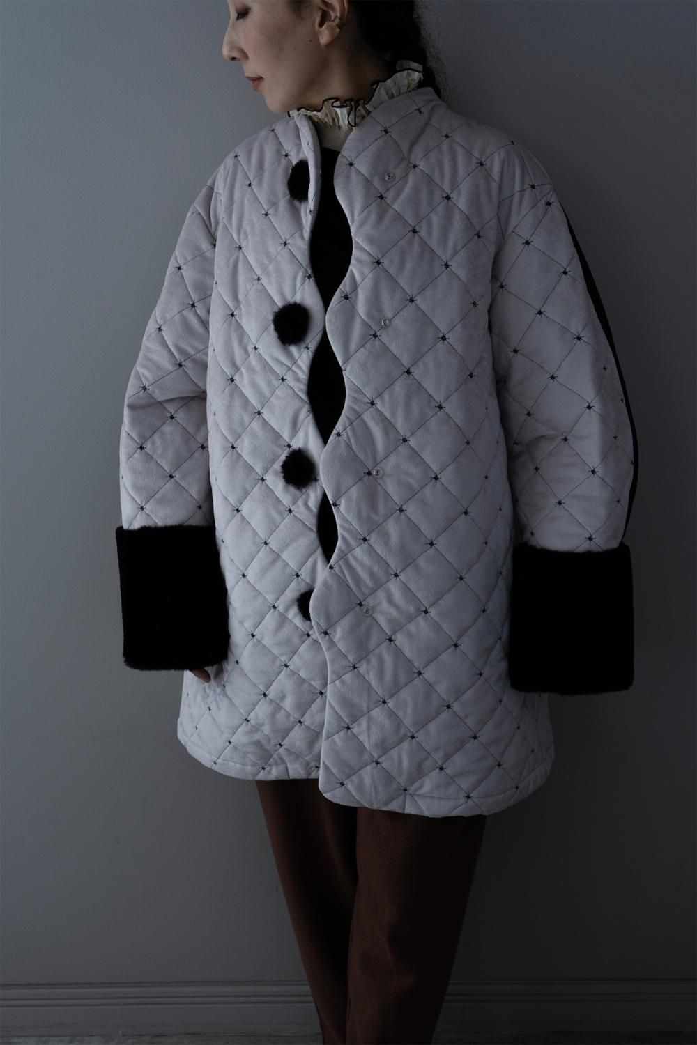 BANSAN Velour Quilting Wave Coat Off-White 