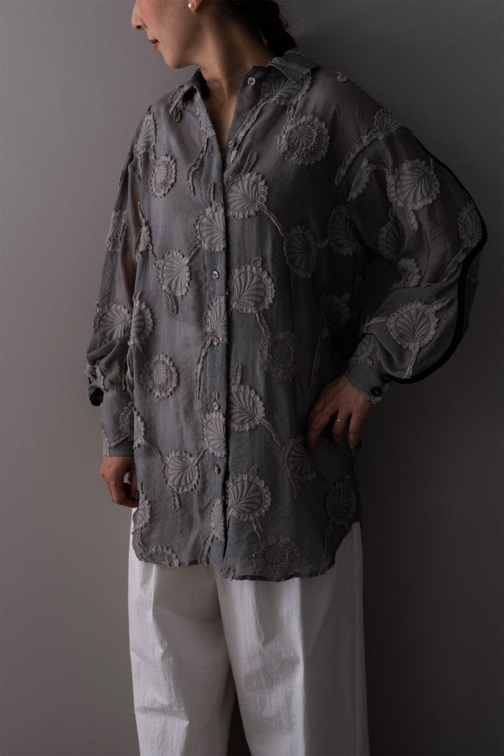 BANSAN Original Textile Sleeve Wave Shirt Gray 