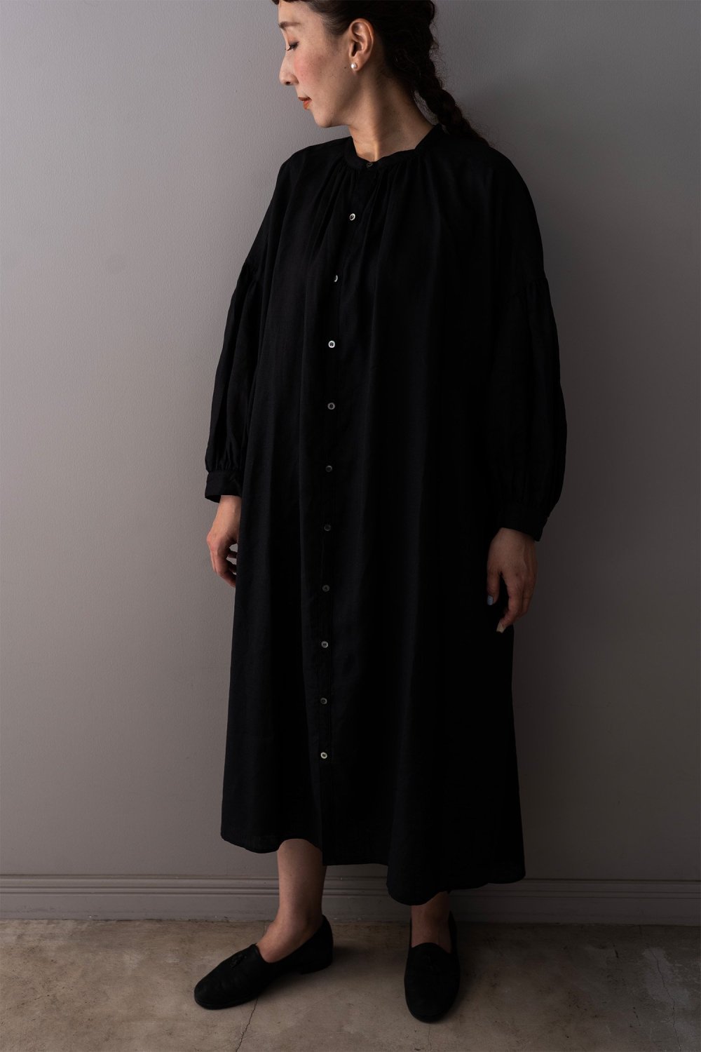 UNIVERSAL TISSU French Linen Shirt Dress Black 