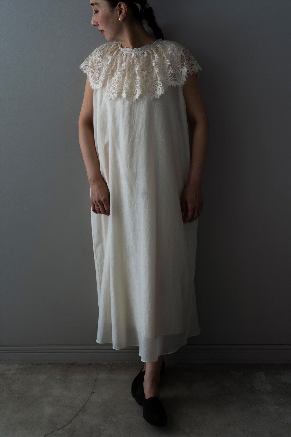 Rijoui Lase Lace Collar Dress Off-White 