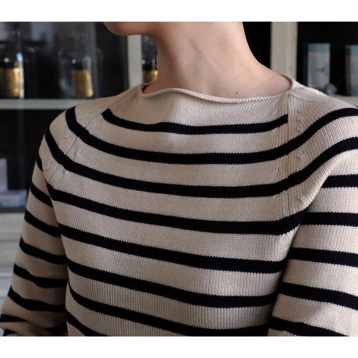 YURI PARK ユリパーク　ニット YURI PARK(ユリパーク) 12Gボーダーボートネックニット ホワイト