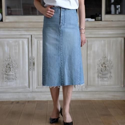 HEM CUT MID-LENGTH SKIRT DENIM