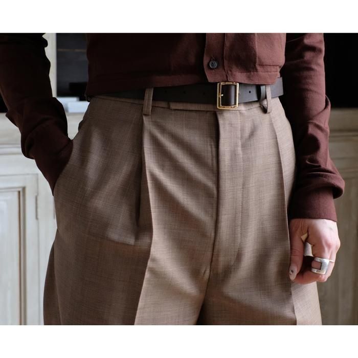 TROPICAL WOOL KID MOHAIR ONE-TUCK SLACKS - Licavou shopping