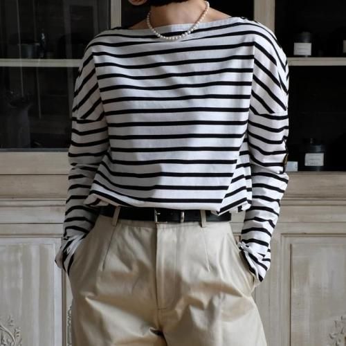 BOAT NECK BORDER L/S TEE