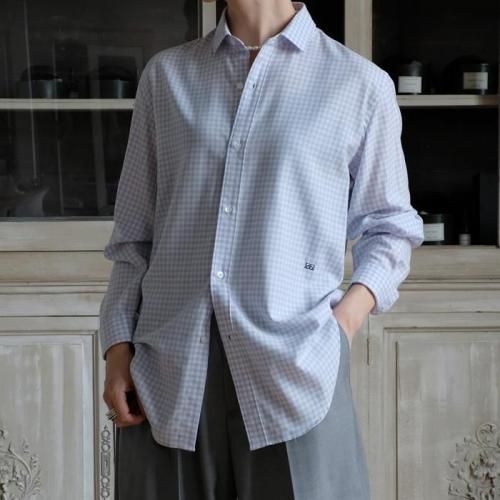 WORSTED SERGE SAX-BLUE GINGHAM DRESS SHIRT