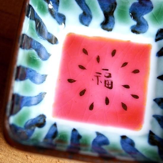 未使用【稲葉カヨ】七寸桃型皿 ピーチ 桃 民藝 民芸 稲葉カヨ 福々絵付けつば型豆皿 福吹く福タコ - セレクト