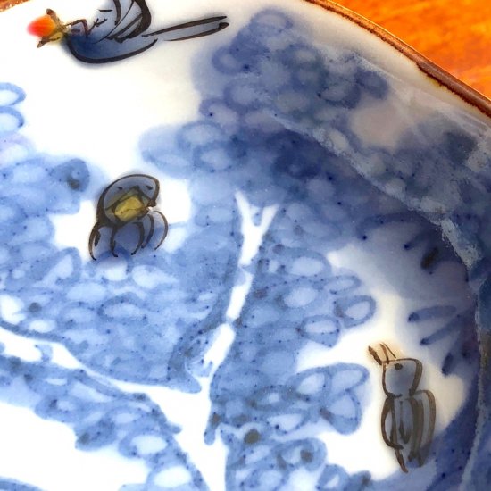 稲葉カヨ 福々絵付けつば型豆皿 青い鳥 - セレクトヨロズヤ ビオチェド 