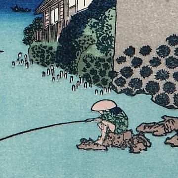 水彩画 作者不詳 橋のある風景(仮題) 額48×55絵29×35cm