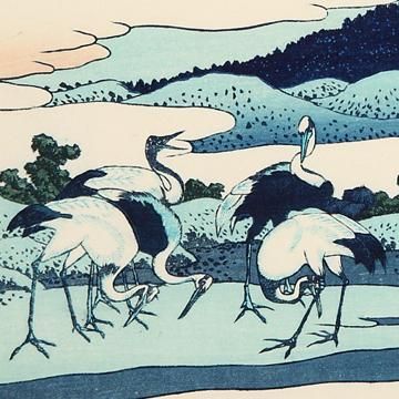 晴川庄眼 養信筆 梅と鶴の図