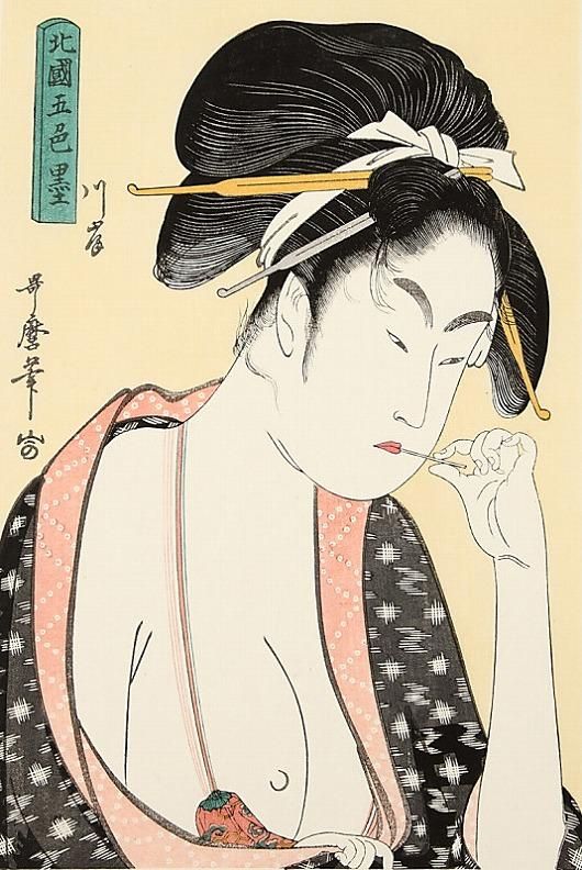 驚きの値段で 肉筆 夢良夫筆 喜多川歌麿画 落款有り 古い 浮世絵 絵画